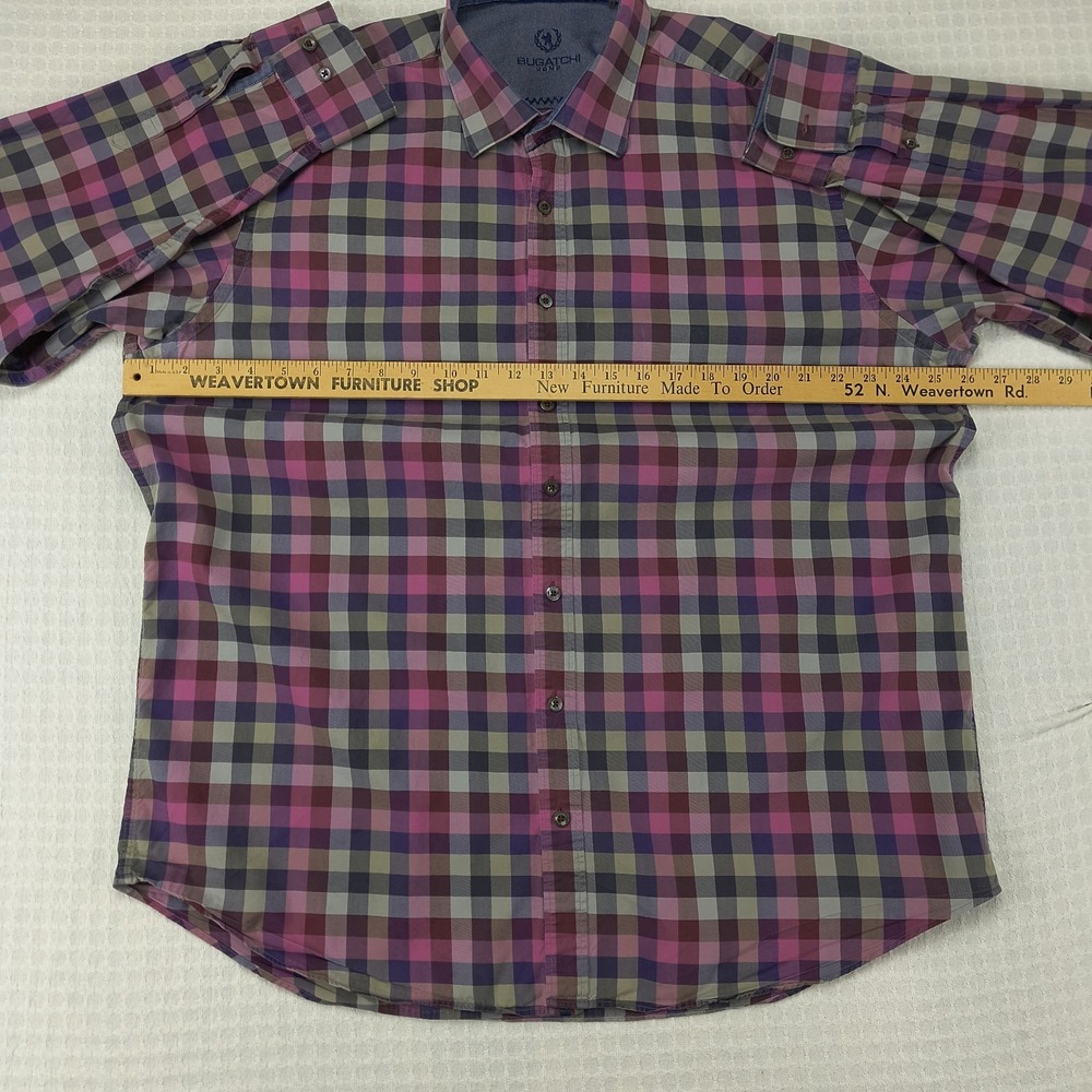 Bugatchi Uomo Mens XXL Classic Fit Long Sleeve Plaid Button Up Shirt Multicolor - Picture 8 of 11